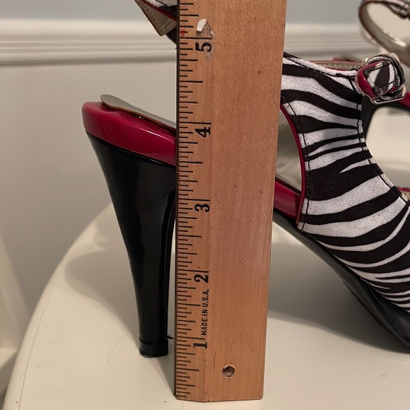 WORN ONCE- Cool zebra print heels with red patent leather border and toe. - Picture 5 of 6